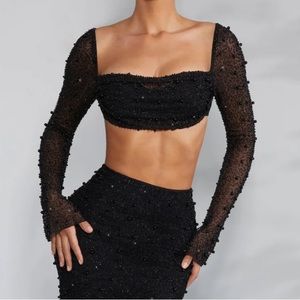 Oh Polly Embellished Crop Top in Black